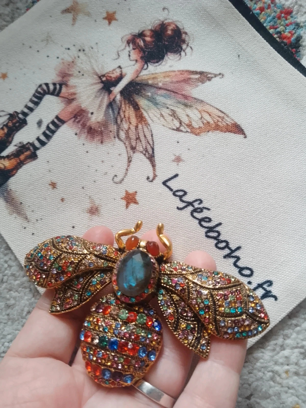 Broche grand papillon avec pierres naturelles semi précieuses – photo 2